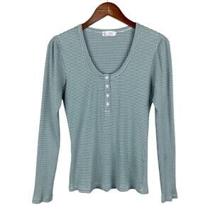 Carve Designs Long Sleeve Top Green White Stripe Ribbed Knit Women's M - Flaw
